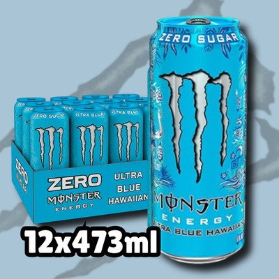 12x Monster Energy Ultra Blue   Hawaiian Flavor Zero Sugar Energy Drink mit