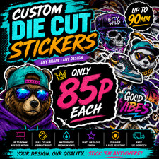 Custom Personalised Vinyl DIE CUT Stickers-Labels-Any Shape-Printed in UK-Fast
