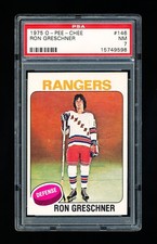 1975 OPC HOCKEY 146 RON GRESHCHNER ROOKIE CARD PSA 7 NEAR MINT RANGERS