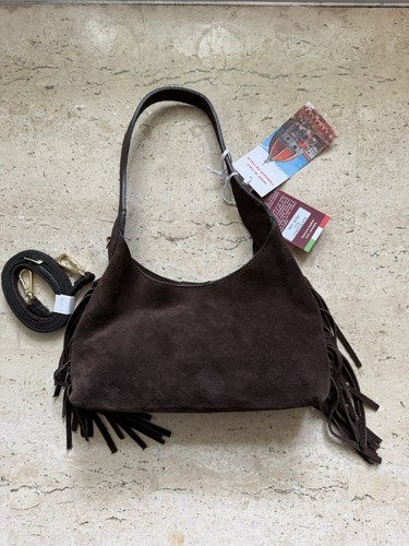 Isadora Made in Italy Brown Leather Fringe Hobo/Crescent Bag Boho, Western