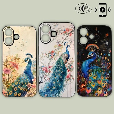 Handyhülle Pfau weiß schwarz Blumen Shabby Art MagSafe iPhone Samsung Motorola