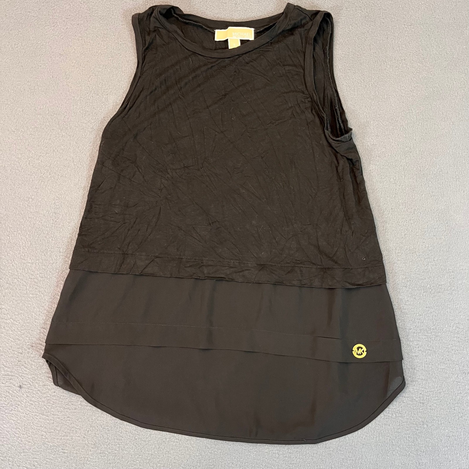 Michael Kors Black Tank Top Womens Sm Sleeveless Layered Casual Blouse MK Logo