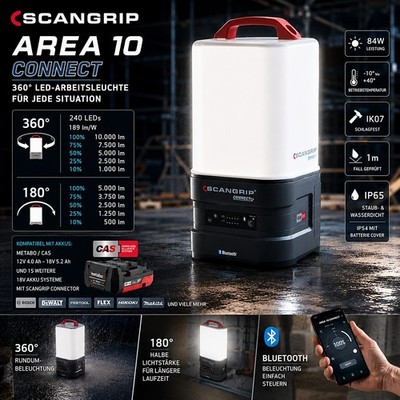 SCANGRIP AREA 10 CONNECT LED Arbeitsleuchte 10000lm Bluetooth IP65 Baustrahler