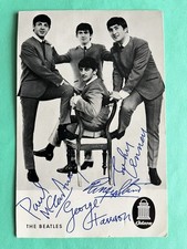 THE BEATLES - Autogrammkarte 60er Jahre / drucksigniert / 9,3 x 14,4 cm / ODEON