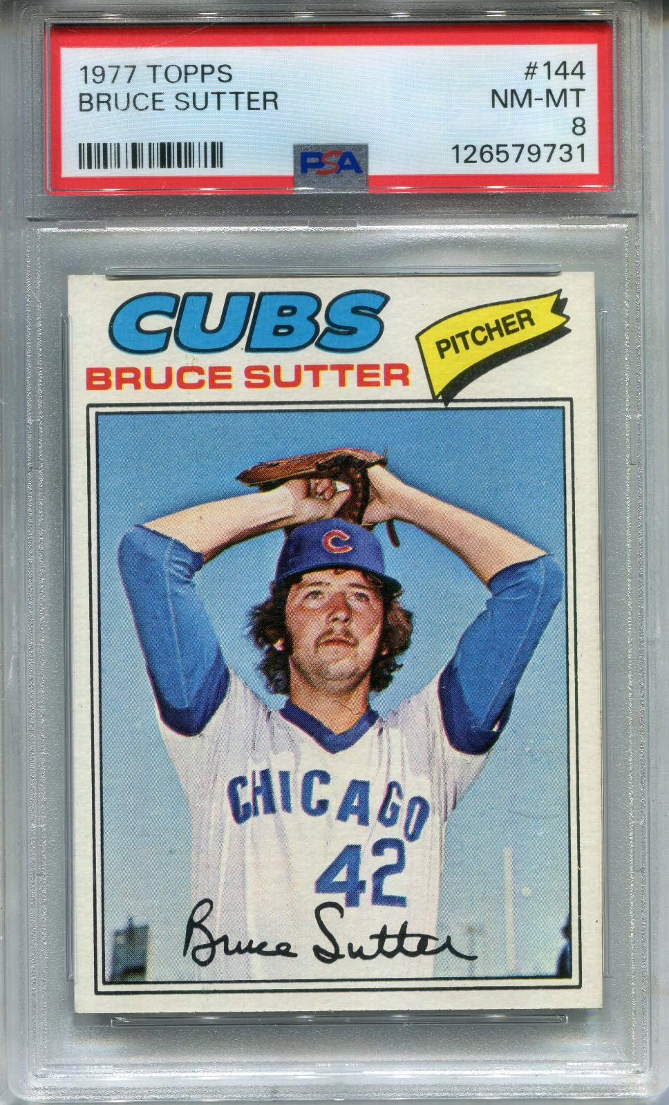 1977 Topps #144 Bruce Sutter PSA 8 NM-MT Chicago Cubs