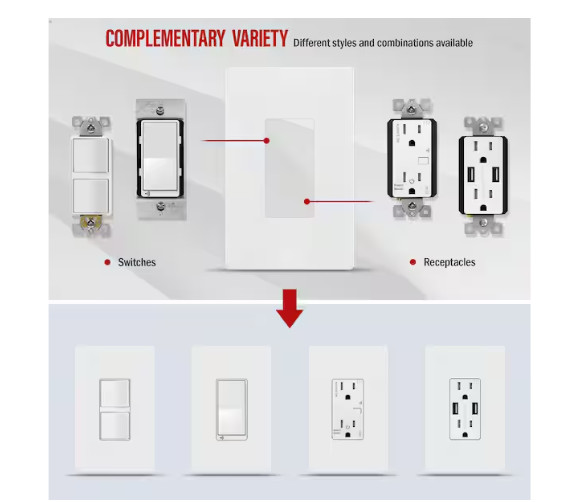 ENERLITES White 1-Gang, Decorator/Rocker, Plastic,Screwless Wall Plate (10-Pack)