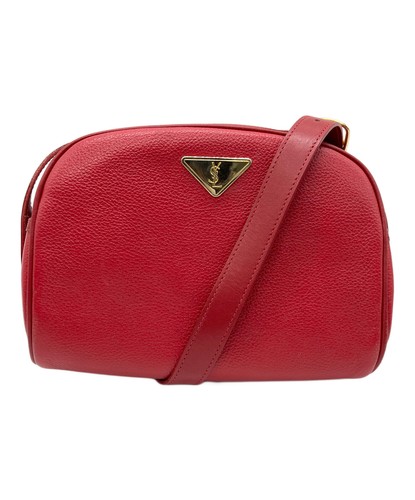 YSL YVES SAINT LAURENT Shoulder Bag Leather Red Triangle Logo 03321i