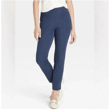 A New Day Pants Women's Stripe High Rise Fitted Hip  Thigh Skinny Ankle Navy