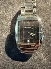 Vintage Timex Mans Tank Watch, Quartz, Date, Black Dial, Silver Tone, Runs