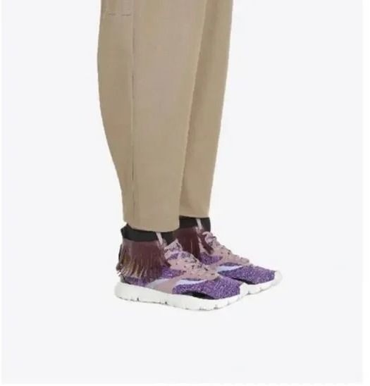 Valentino Garavani Heroes Tribe Fringe Trim High Top Sneakers Purple Size 40 NIB