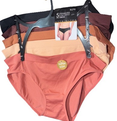 ATTRIBUTES Sz: XL  5 PACK SEAMLESS 4 WAY STRETCH BIKINI 90% Nylon -10% Spandex