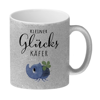 Nashornkäfer mit Klee Glitzer-Kaffeebecher mit Spruch Kleiner Glückskäfer