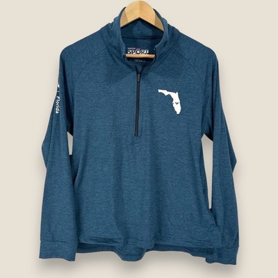 Marine Layer Weekend Sport Half Zip Pullover Men Large Heather Blue Florida Logo