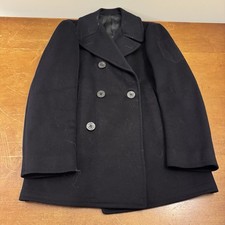 Vintage US Navy Peacoat Mens 38 Blue Wool Quilt Lined USA Anchor Kersey Coat