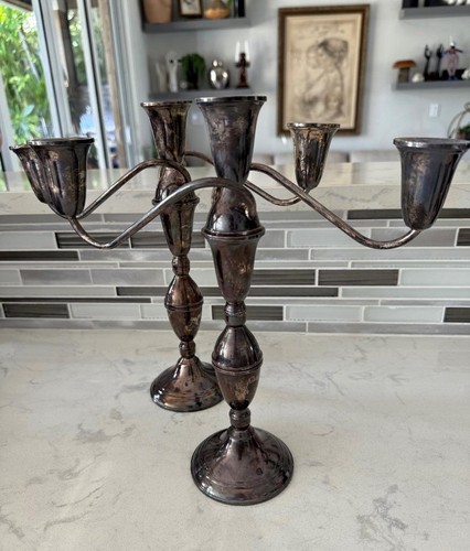 PAIR RAIMOND 925 STERLING SILVER 11 3/4" 3 ARM WEIGHTED CANDELABRA CANDLESTICKS - Picture 8 of 14