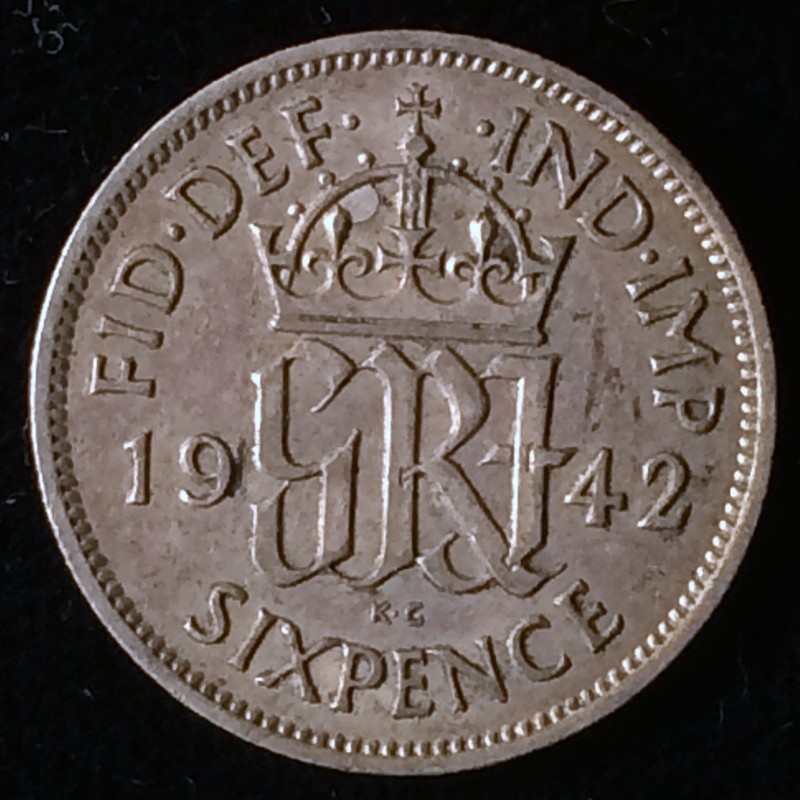 1942 England Silver 6 Pence (6P), WW2, King George VI