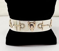 VINTAGE COURTNEY PETERSON STERLING SILVER & BRASS FOX HUNT BANGLE BRACELET,7"