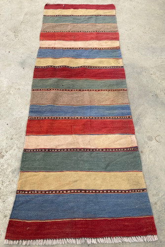 Vintage Traditional Handmade Beautiful Striped Kilim Floor Rug Carpet 194x65 cm