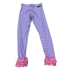 Matilda Jane La La Land Girls Ruffle Leggings Size 10 Pink  Blue Striped Cotton