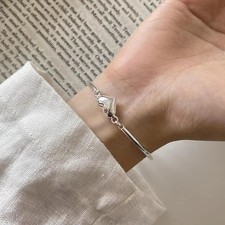 3 DAY SALE - 925 Sterling Silver Women's Heart Charm Silver Tube Style Bracelet