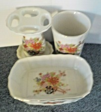 Vintage Porcelain Soap Dish Glass  Toothbrush Holder Made In Japan Pre-owned