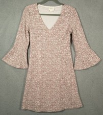 Maeve Anthropologie Dress Tweed Susie Swing Dress XS Ivory Red Bell Sleeve Boho