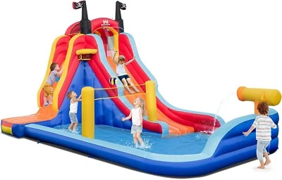 COSTWAY 5 in 1 Hüpfburg Wasserpark mit Rutsche & Planschbecken In-/Outdoor