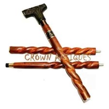 Antique Brass Derby Handle Vintage Brown Wooden Walking Stick Cane Gift Handmade