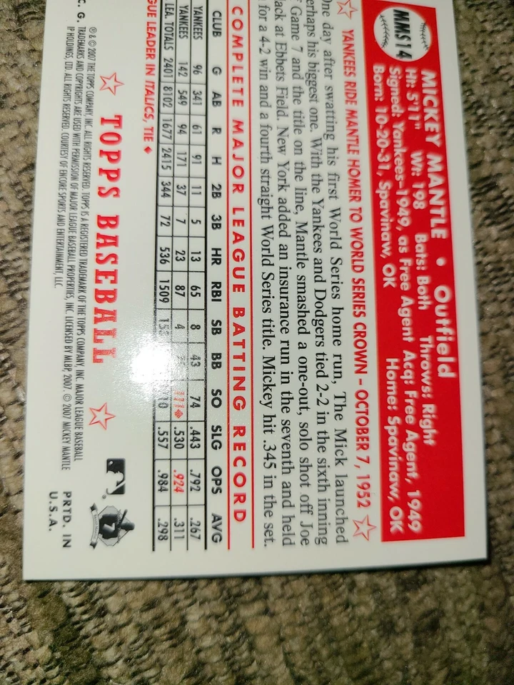 Mickey Mantle 2007 Topps 1953 Baseball Card MMS14 NM/MT - Image 4 of 4