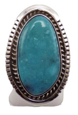 Navajo Handmade Kingman Turquoise Ring Set In Sterling Silver S7.25 - Largo