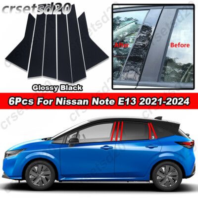 6Pcs Black Door Window B C Pillar Post Cover Trim For Nissan Note E13 2021-2024