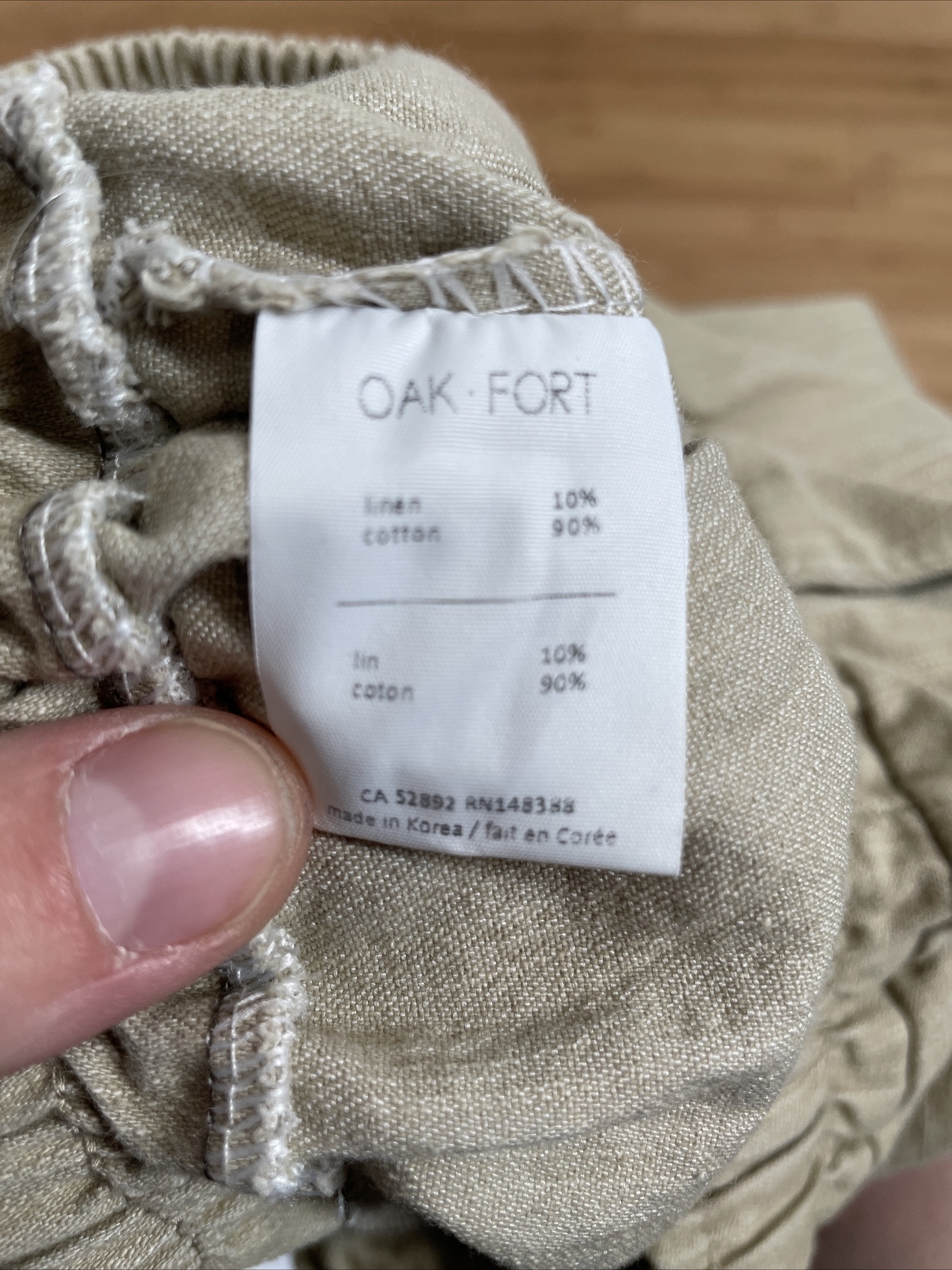 Oak + Fort OS Beige Linen Cotton Pull On Drawstring Cuffed Shorts