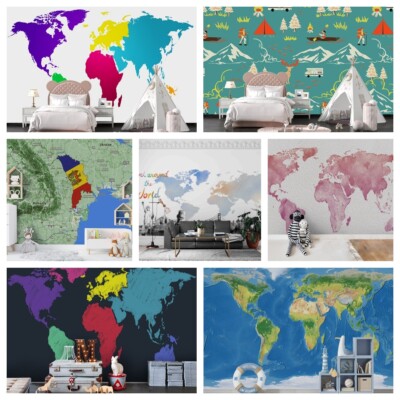 3D World Map Watercolor Self-adhesive Wallpaper Removable Wallpaper Wall Mural