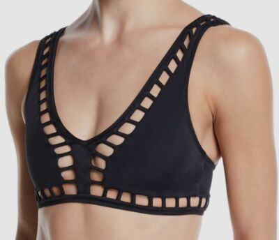 $175 OYE Women's Black Stretch Ela Cutout Bikini Swim Top Swimwear Size Large