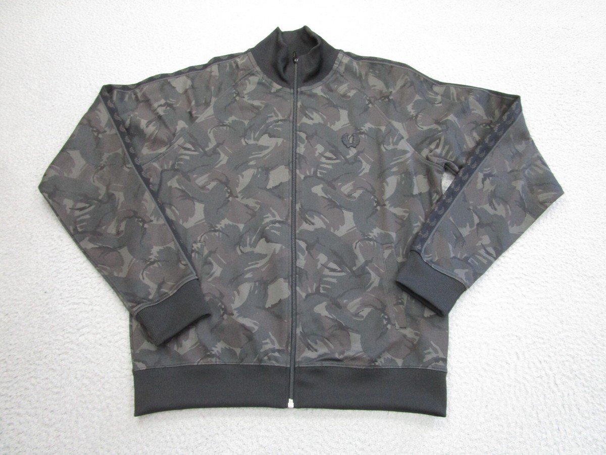 Fred Perry Jacket Mens M Black Gray Camo Track Coat Adult Fred Perry Jacket Mens M Black Gray Camo Track Coat Adult