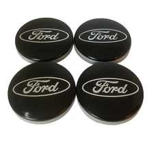 4x Wheel Center Caps Silver on Black Emblem Hubcaps Cover for Ford