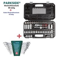 Parkside® SteckschlüSselsatz 3/8 Zoll , 65-Tlg + Gabel-RingschlüSselsatz 8-Tlg