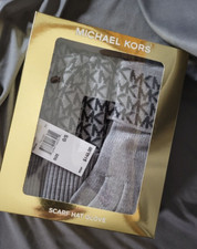 Michael Kors 3 Piece Scarf Hat Glove Boxed Set Gray w/MK Logo FREE SHIPPING 