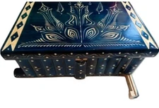 Giant jewelry magic puzzle box hidden key treasure storage ring holder blue