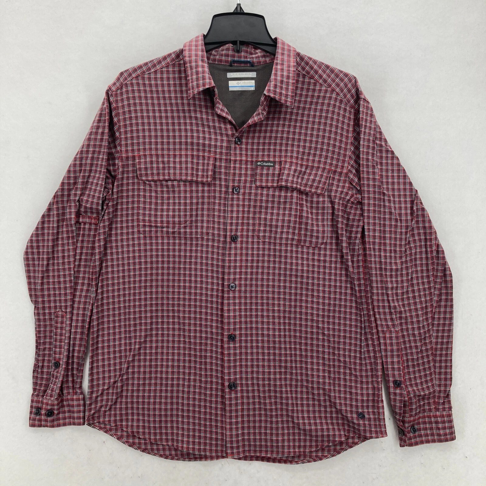 Columbia Plaid Long Sleeve Shirt Mens L Red Vented Fishing Camp Hiking Travel