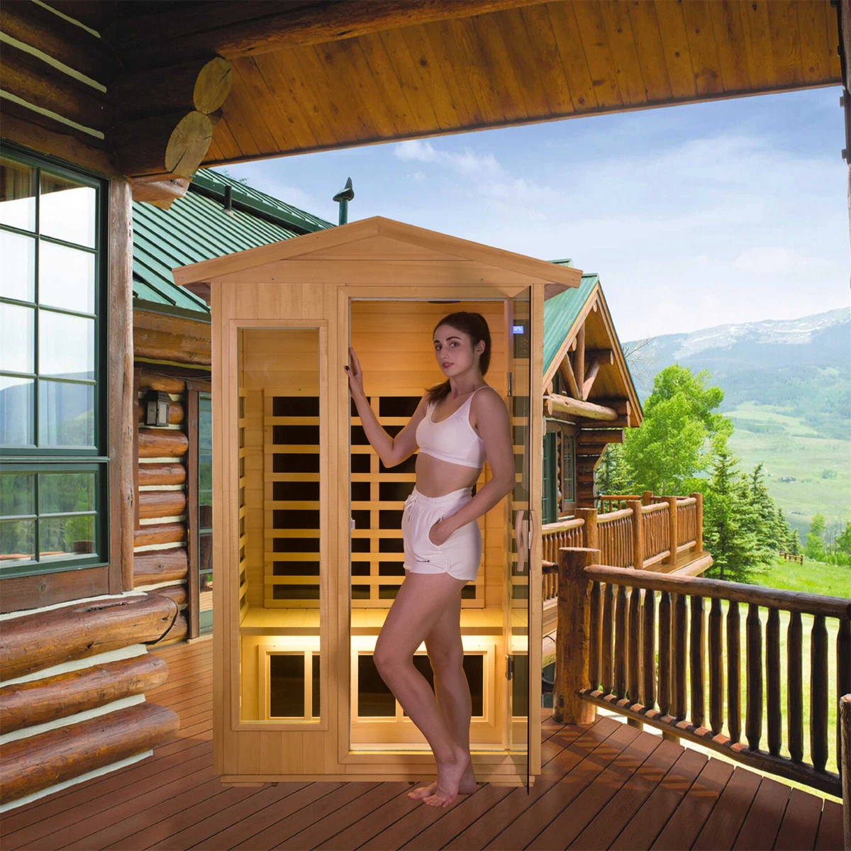 2Person Outdoor Far Infrared Sauna Room Natural Basswood 6 Heating Panels  1750W | eBay
