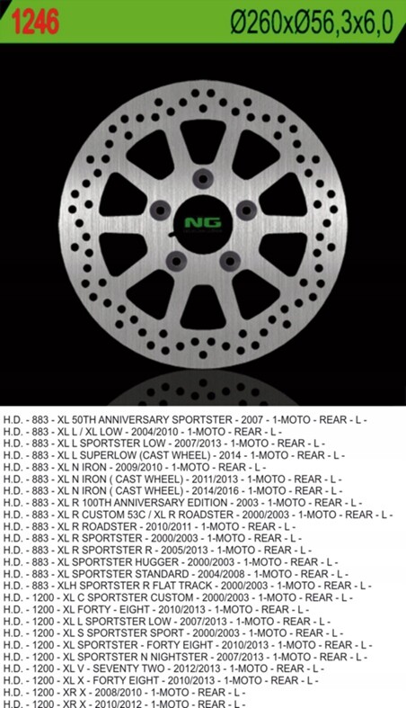 Disque de frein arrière NG Harley Davidson 883 idéal pour le road trip
