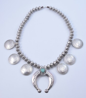 Morgan Silver Dollar Mercury Dime Necklace Turquoise Horseshoe