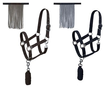 Set Pferdehalfter und Führstrick und Fliegenschutz Pony, Cob, Full, XFull