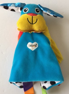 Tomy Lamaze Puppy Dog Lovey Security Blanket Multi Colors With satin Tags. EUC.