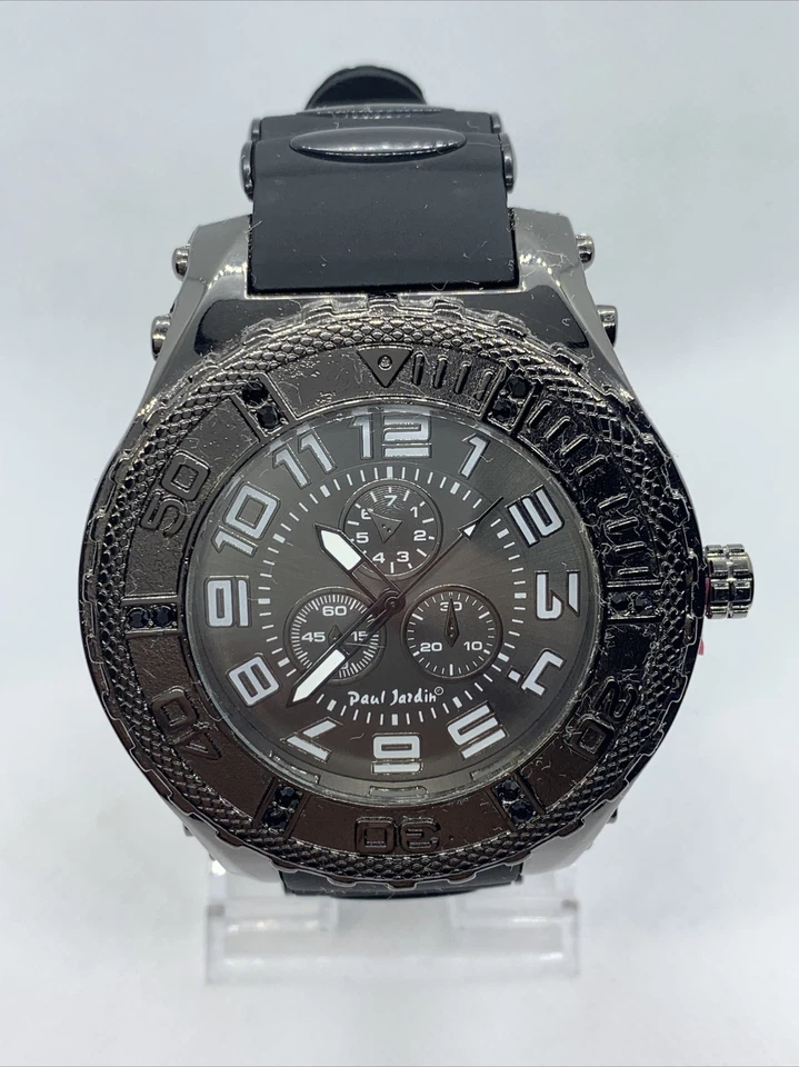 Reloj Hombre Paul Jardín.  Batería nueva. Banda de silicona negra. Stock # 037 Foto 4 de 4