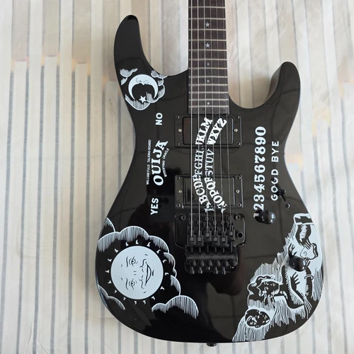 Custom Black Electric Guitar KH-2 Ouija Black FR Style Bridge Moon Star Inlays