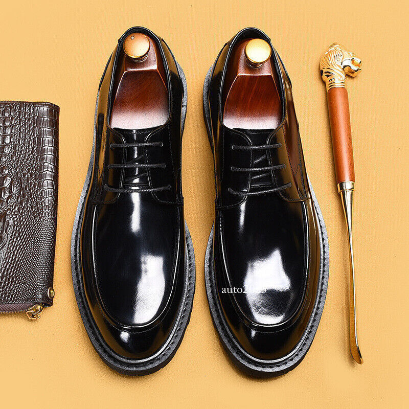 SAOLA Scarpe eleganti derby da uomo stile britannico formali punta tonda vernice pelle misura