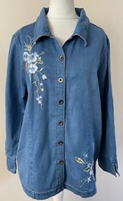 Women's Denim Jacket / Shirt Size 12-14 Embroidered Floral Vintage