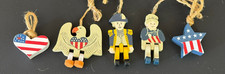 Vintage 4th of July Flag Ornaments set of 5, Betsy Ross, G Washington, eagle 